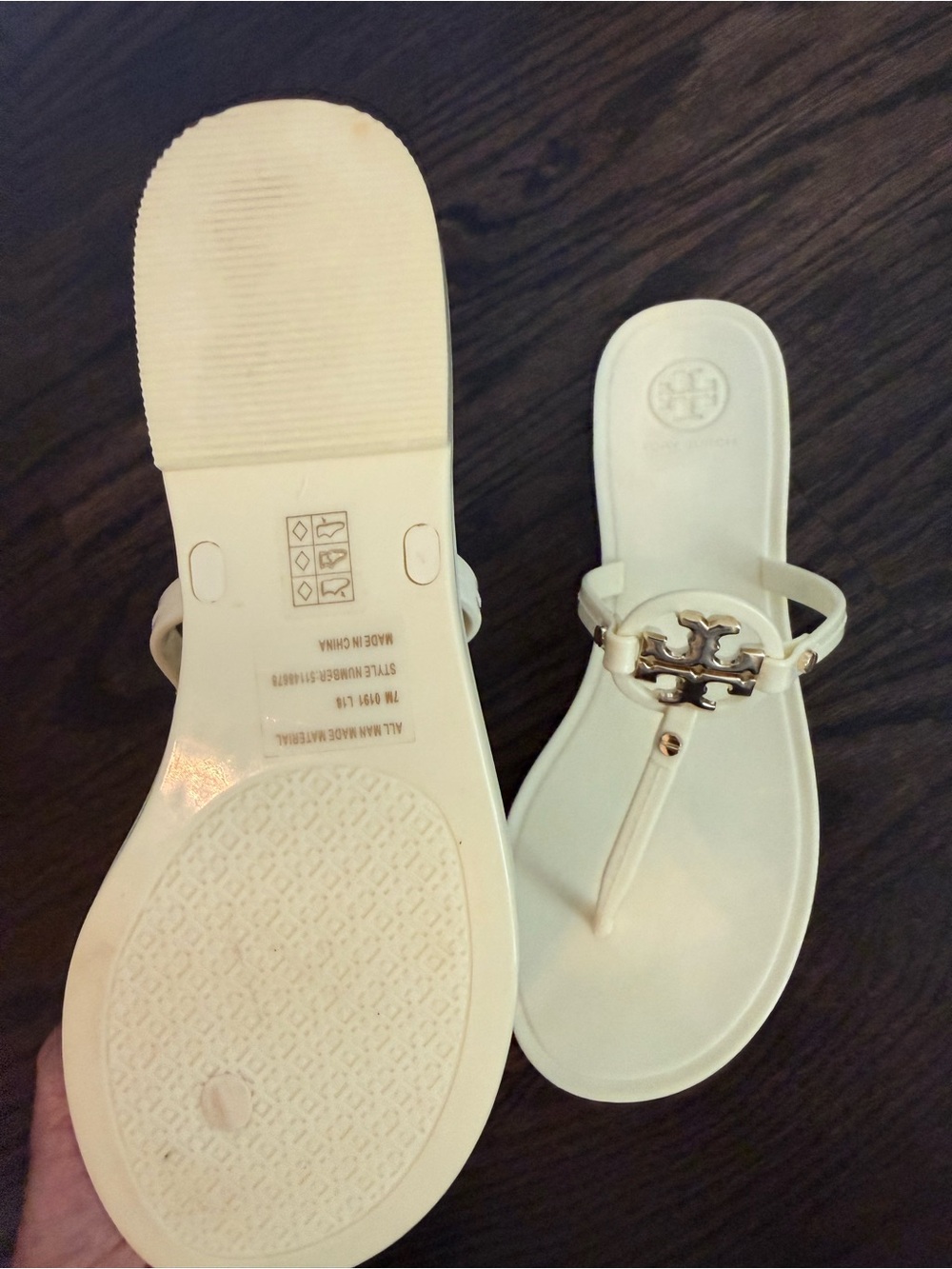 Tory Burch Cream Jelly T-Strap Sandal with Gold Emblem - Picture 2 of 2
